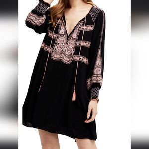 Free People Womens Wind Willow Embroidered V-Neck Mini Dres